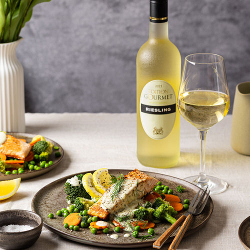 Edition Gourmet Riesling der WZG als Begleitung zu einem feinen Gericht mit Fisch