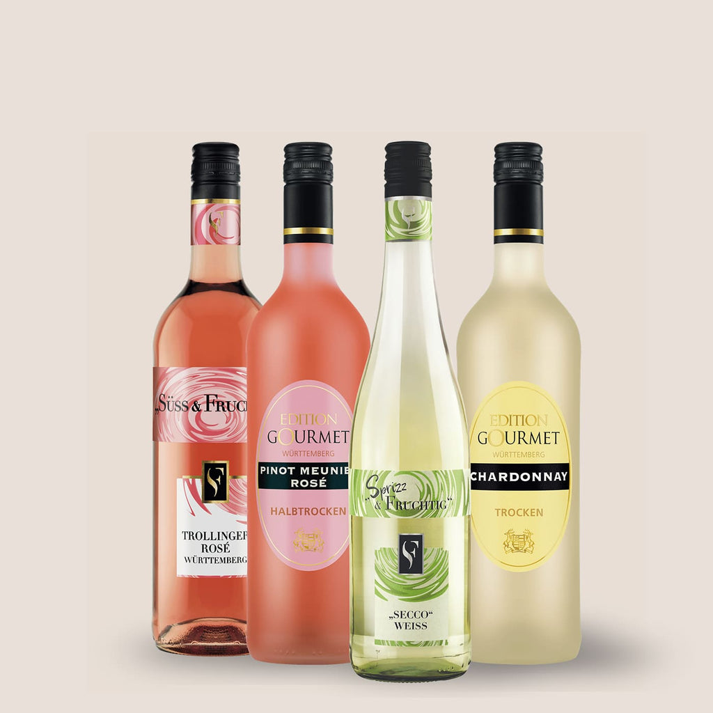 Mädelsabend Weinsortiment der WZG mit Roséwein und Weißwein.