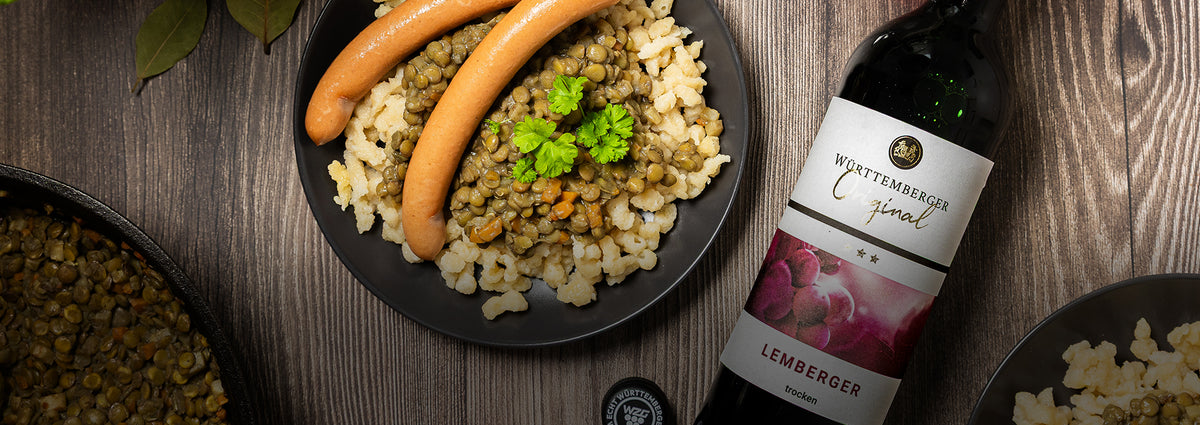 Württemberger Original Lemberger Wein der WZG als Begleitung zu einem feinem schwäbischen Gericht.