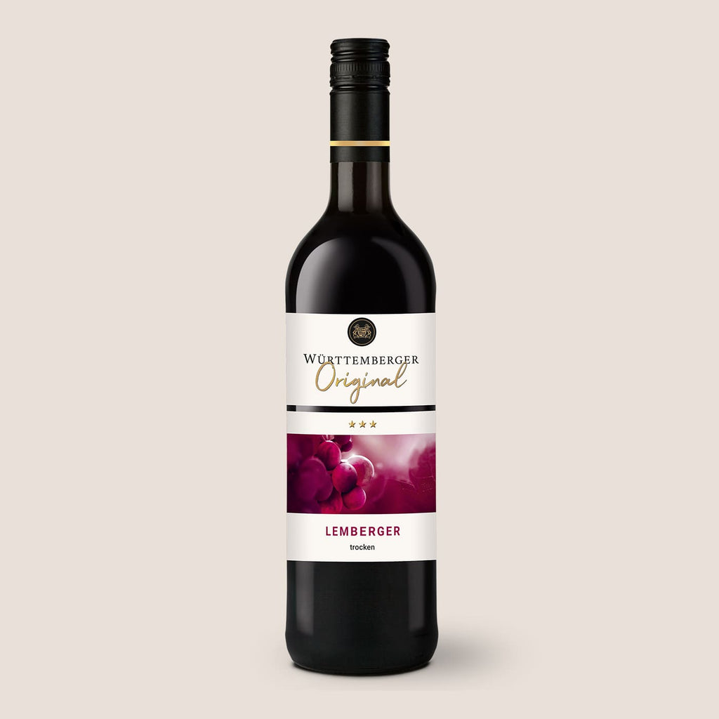 Württemberger Original Lemberger Rotwein von WZG vor hellem Hintergrund.