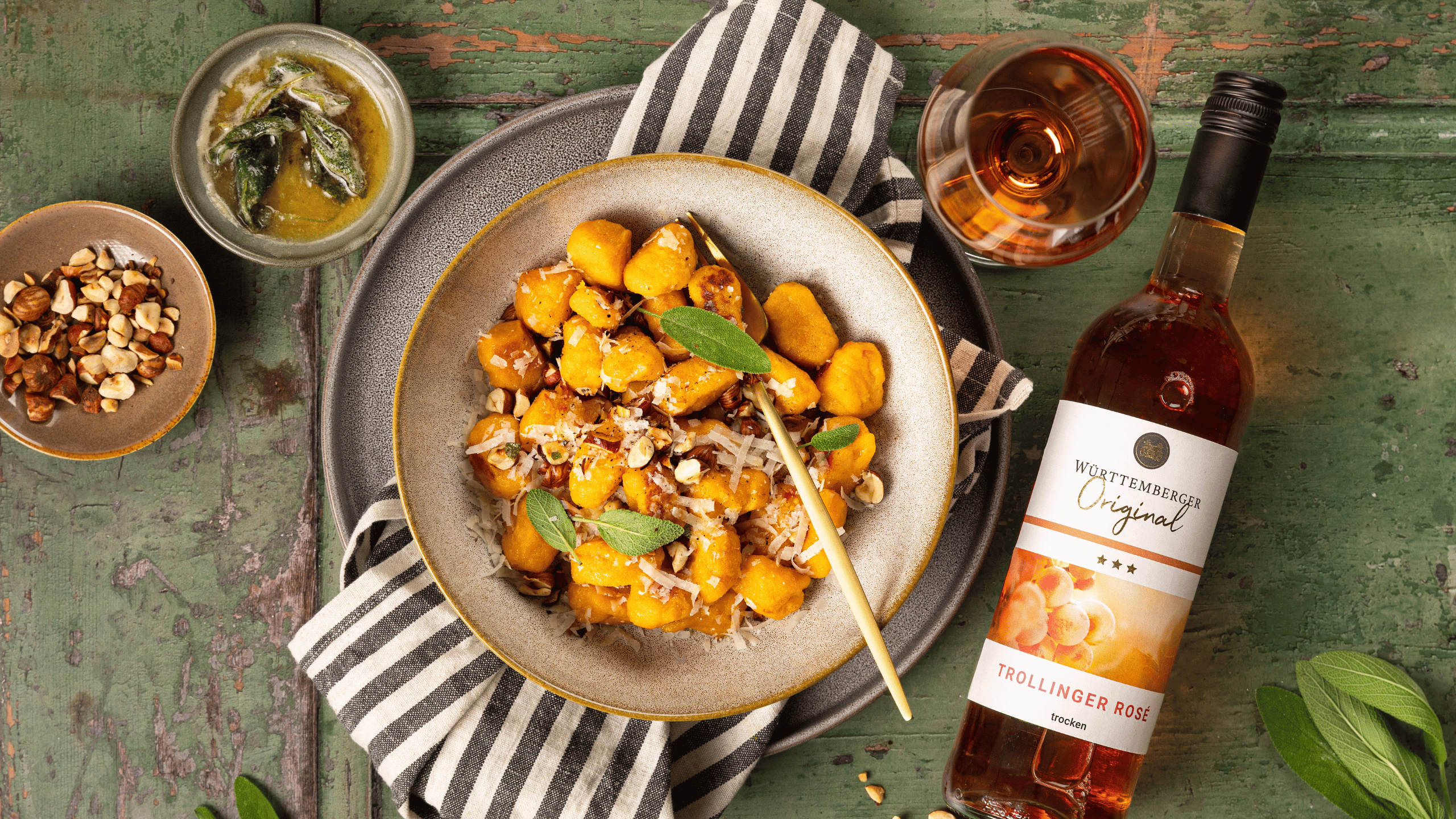 Vegetarisches Kürbisrezept zu Trollinger Rosé der WZG