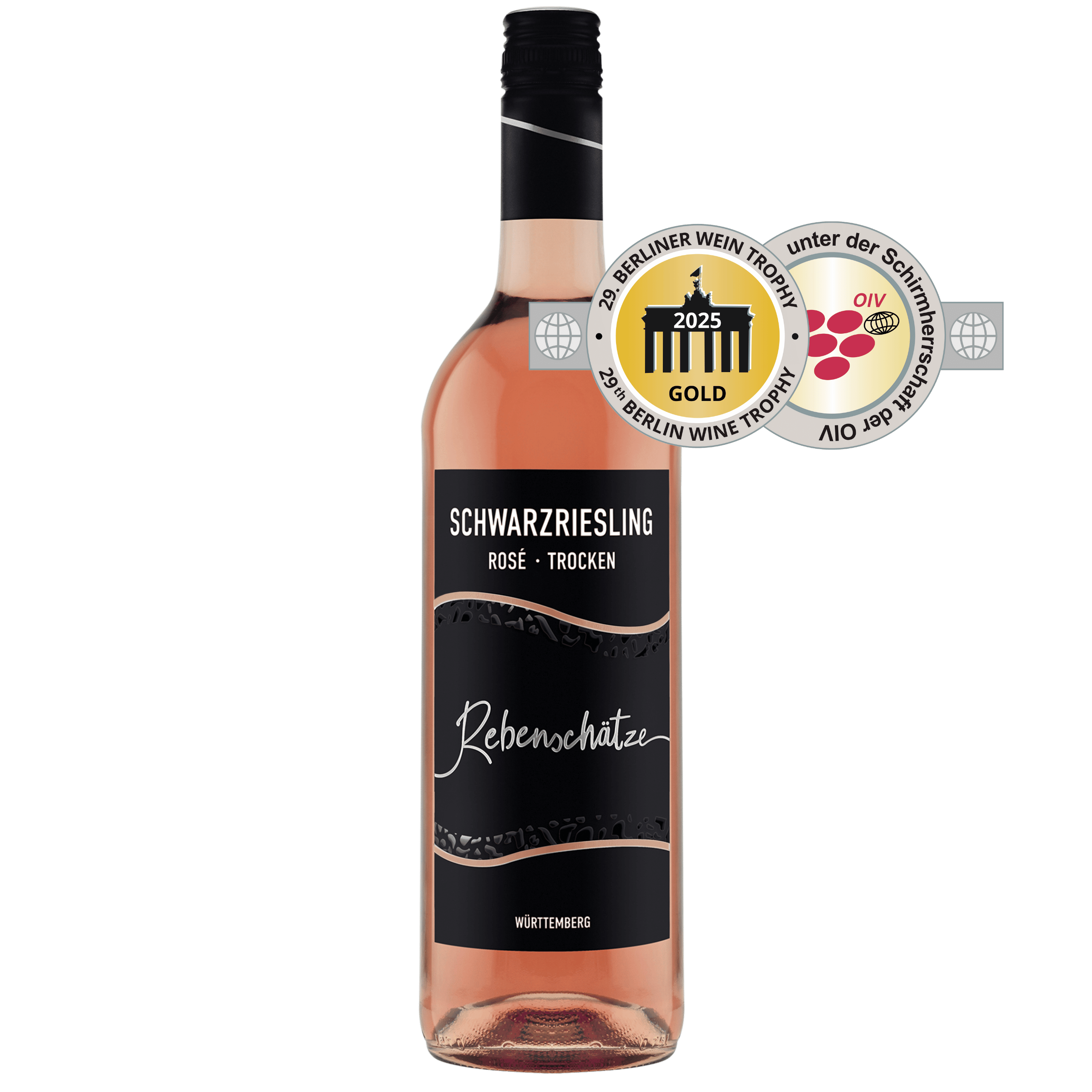Roséweinflasche Rebenschätze der Rebsorte Schwarzriesling mit Goldauszeichnung aus dem WZG Weinshop
