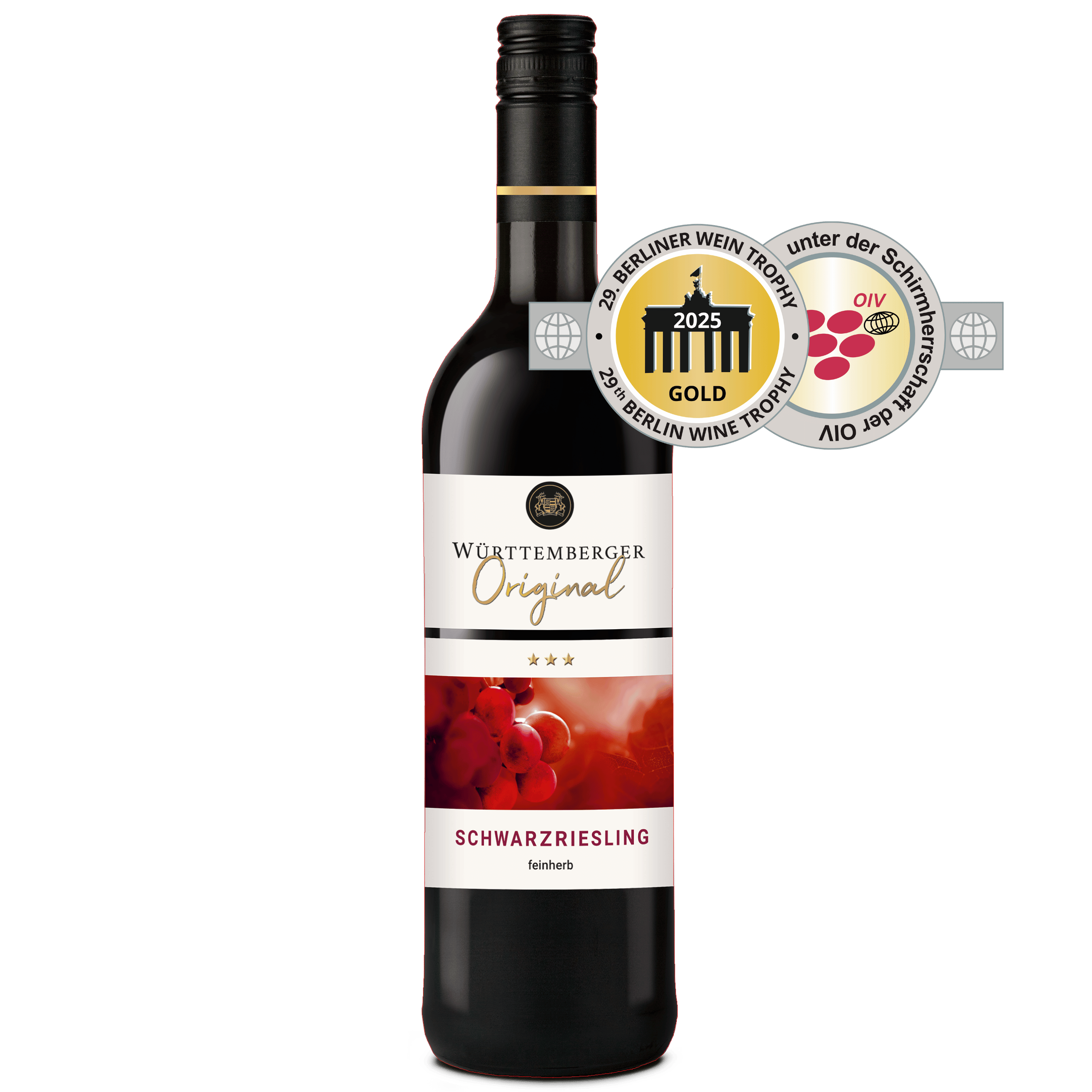 Rotweinflasche Württemberger Original der Sorte Schwarzriesling mit Goldauszeichnung aus dem WZG Weinshop